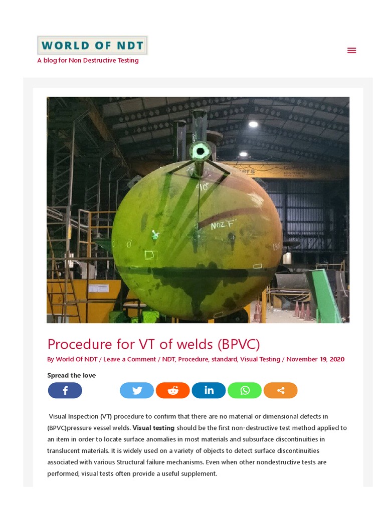 Worldofndt Com Procedure For VT Welds BPVC | PDF | Nondestructive ...