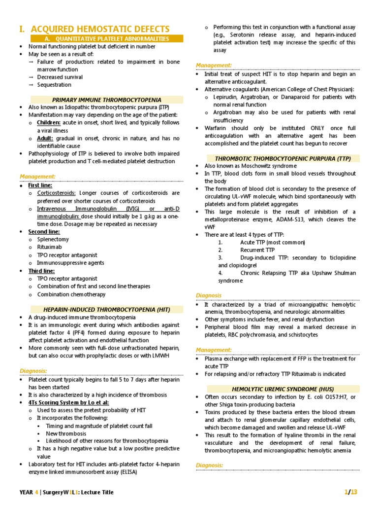 Acquired Hemostatic Defect PDF Coagulation Platelet