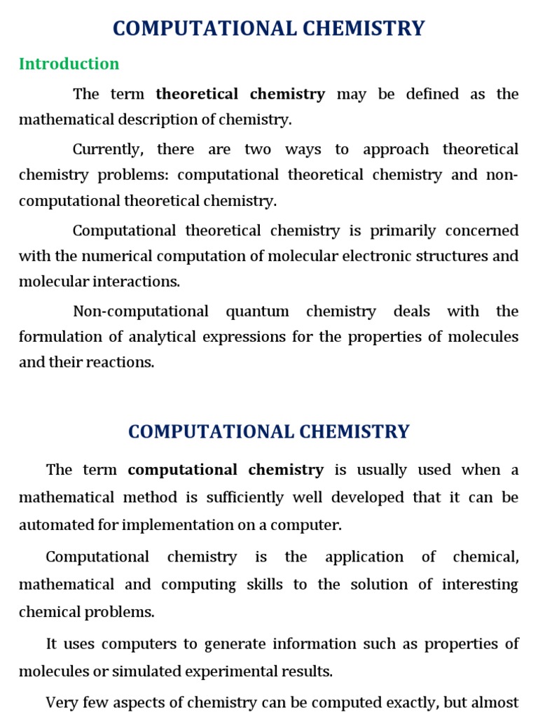 Computational Chemistry Unit I | PDF | Computational Chemistry 