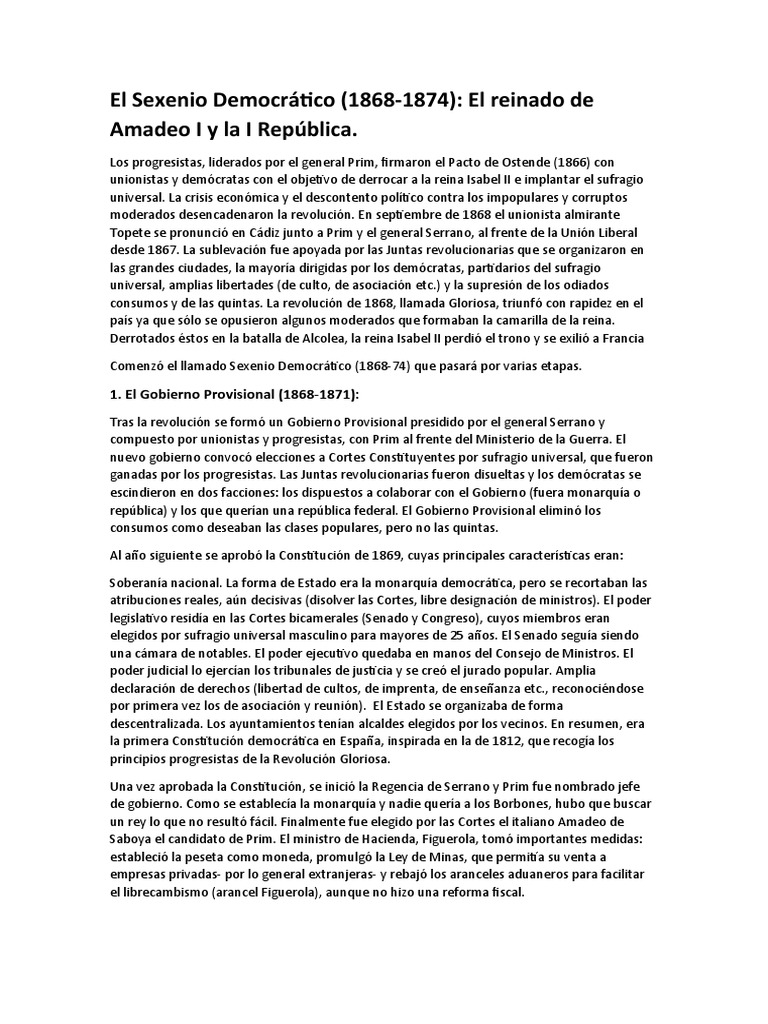 El Sexenio Democrático PDF Política de españa Gobierno de españa
