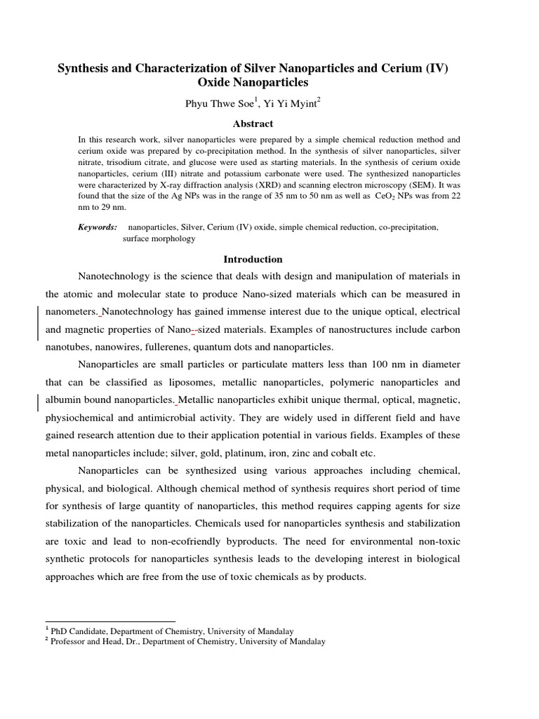 Synthesis and Characterization of Silver Nanoparticles and Cerium (IV ...