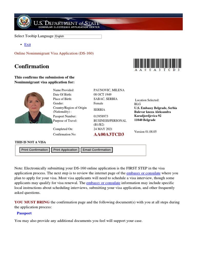 160 Online Nonimmigrant Visa Application