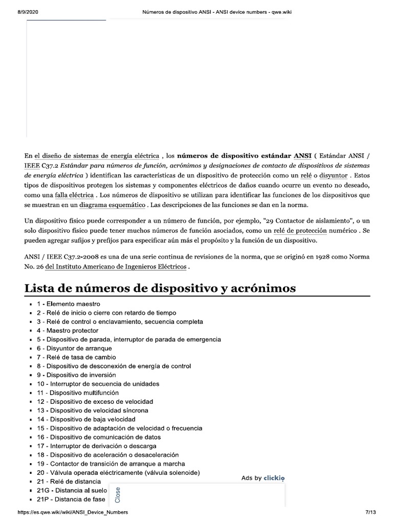 Codigos Ansi Protecciones | PDF