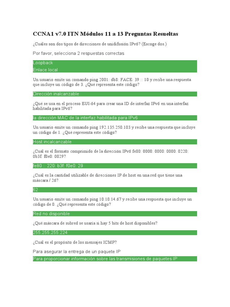 Ccna1 V7 Modulo 11 13 Pdf Yo Pv6 Dirección Ip