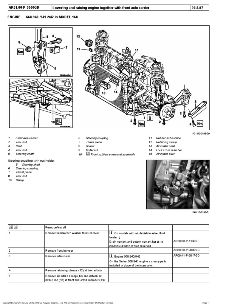 w168 Lowering and Raising Engine Together With Front Axle Carrier PDF Screw Axle
