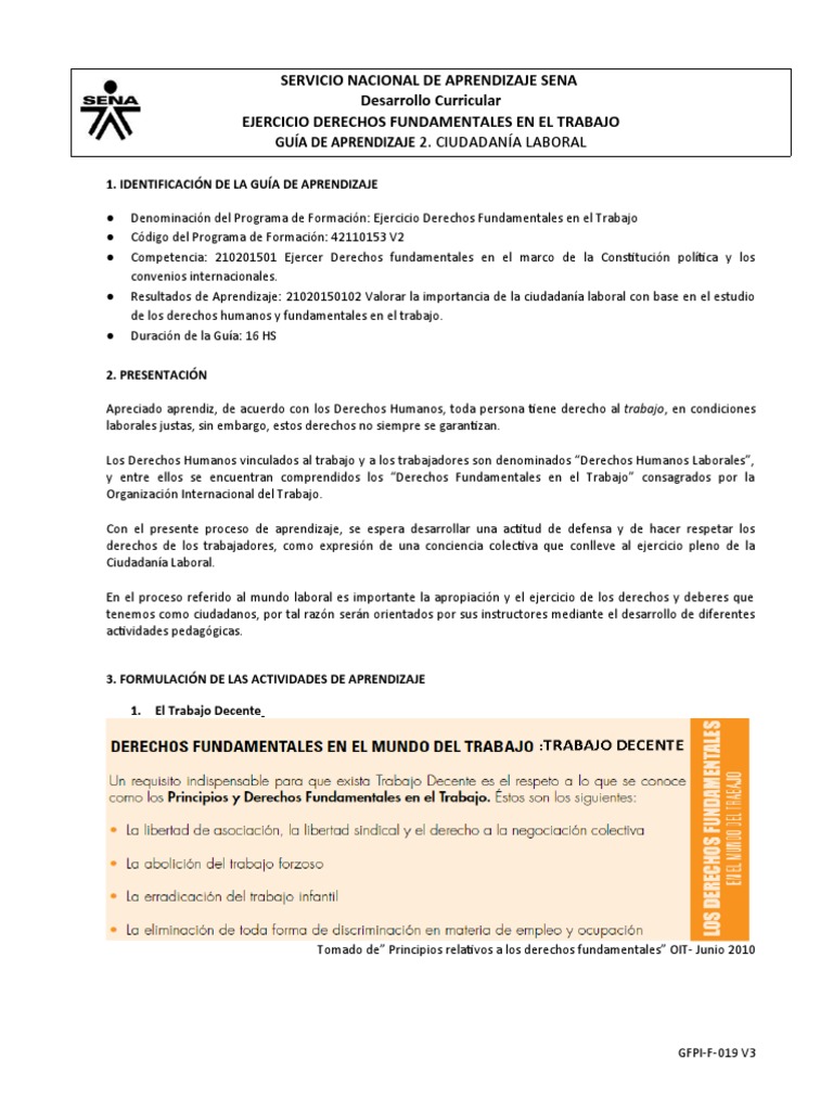 Guia No.2 Derechos Fundam en El Trabajo | PDF | Sindicato | Derecho laboral