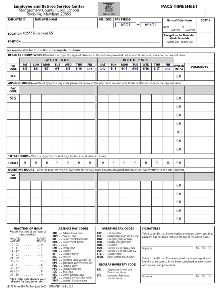 MCPS Employee Timesheet | PDF | Overtime | Working Time
