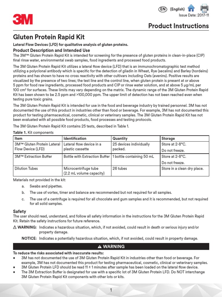 3M Gluten Protein Rapid Kit Product Instructions PDF Gluten Oat