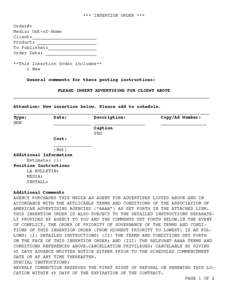 Insertion Order for Ad Placement | PDF