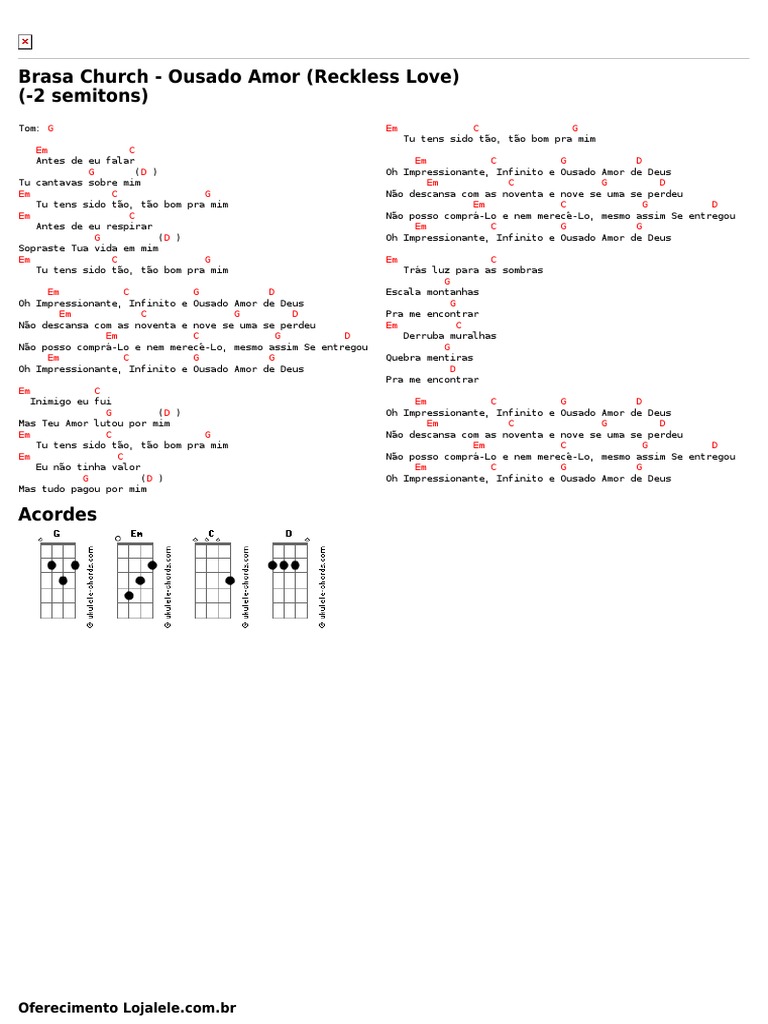 Brasa Church Ousado Amor (Reckless Love) (Uke Cifras) PDF Amor Religião e crença