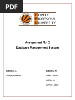 Assignment No. 2 Database Management System