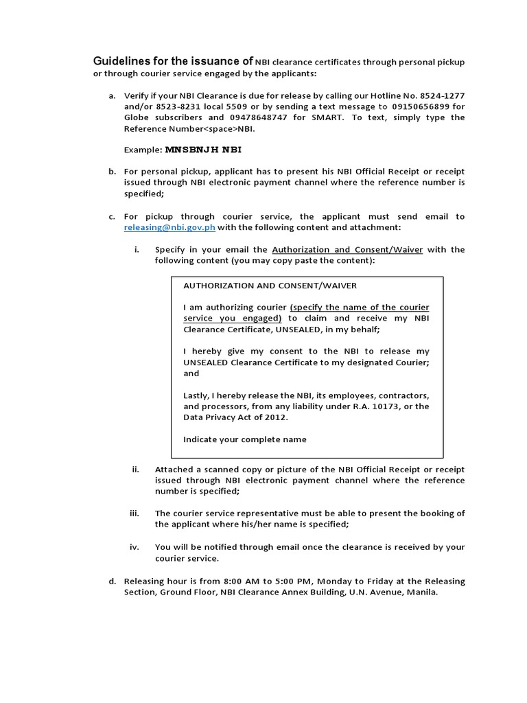 NBI Clearance Pickup Guidelines | PDF