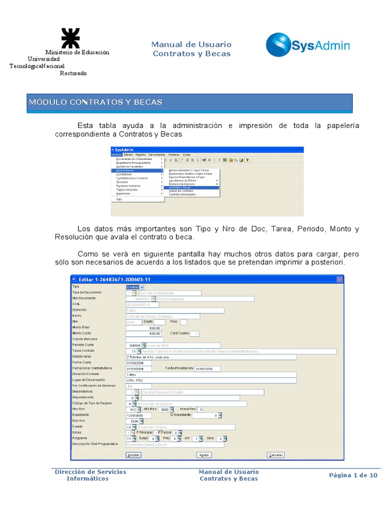 Manual SysAdmin - Contratos y Becas | PDF | Usuario (informática) | Devengo
