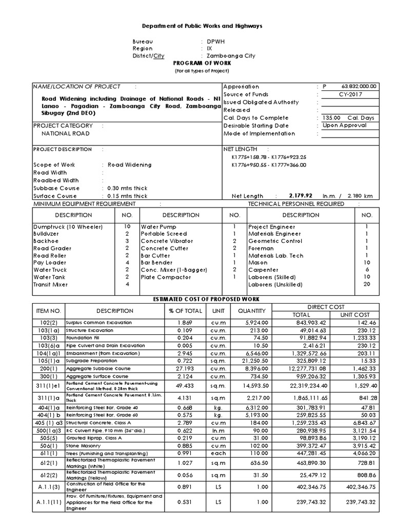 Name/Location of Project: Department of Public Works and Highways | PDF ...