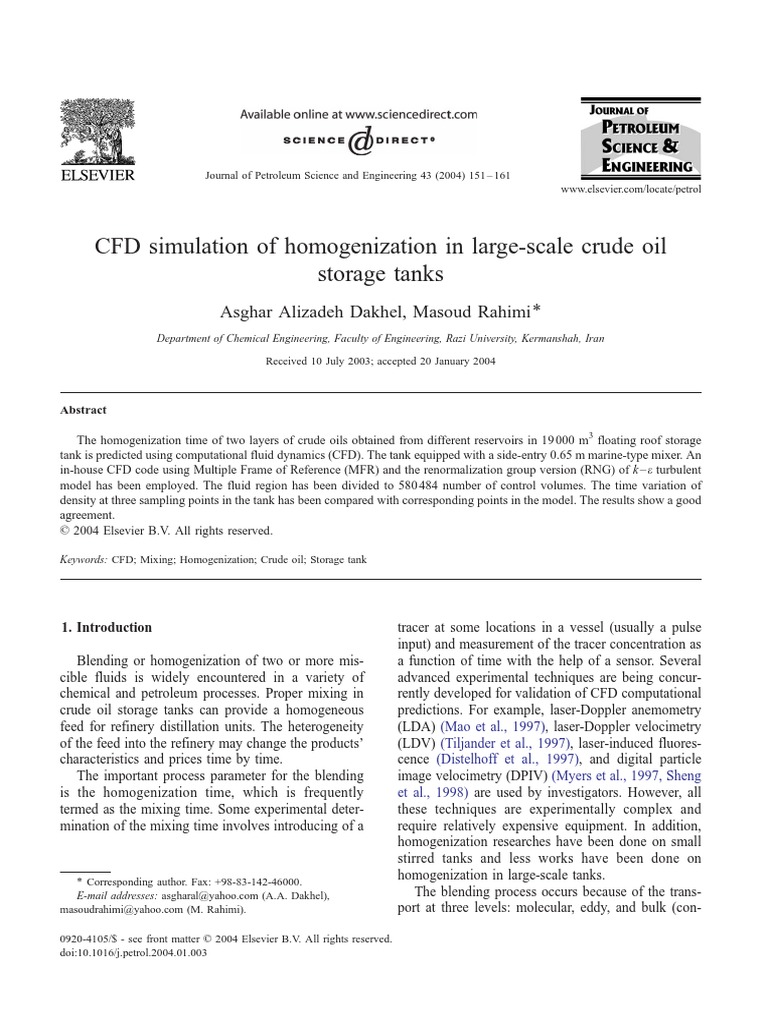CFD Analysis of Crude Oil Tank Mixing | PDF | Computational Fluid ...