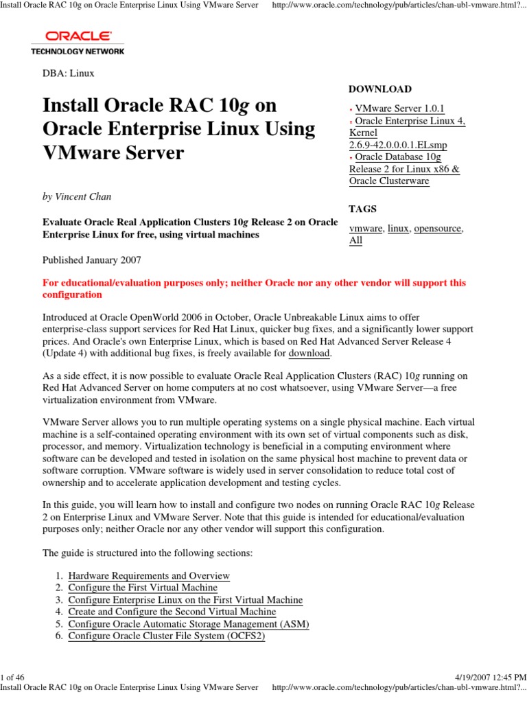 Install Oracle RAC 10g on VMware Server | PDF | Virtualization ...
