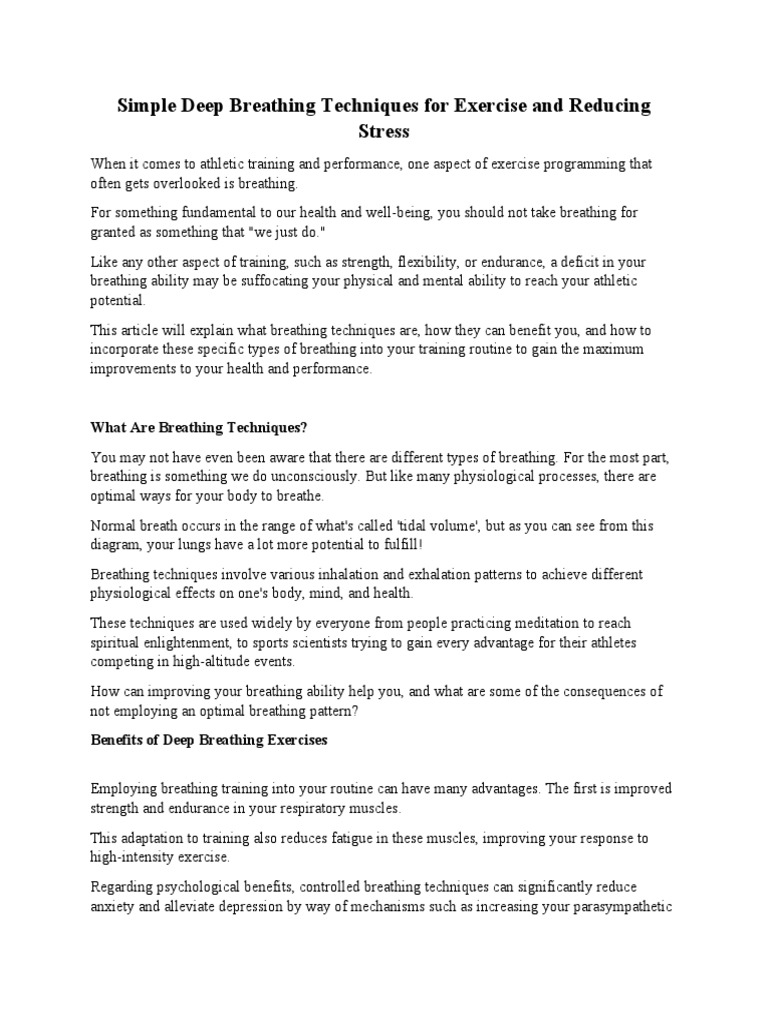 Deep Breathing for Stress & Exercise | PDF | Breathing | Exhalation