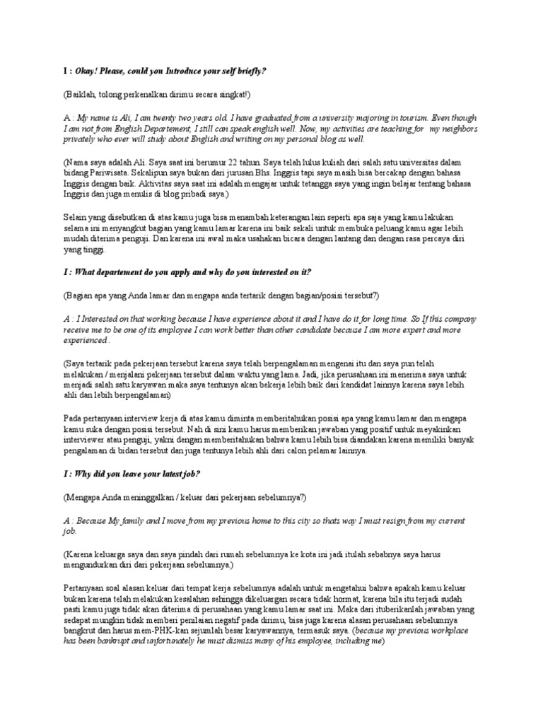 Interview In English Pdf