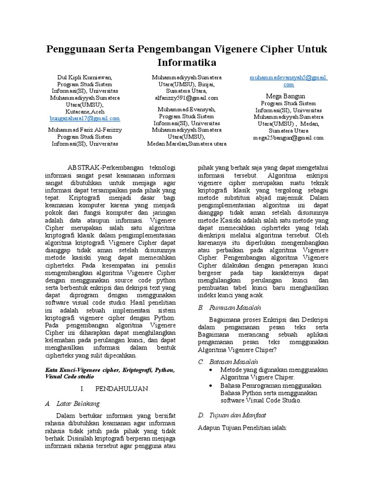 Pengembangan Algoritma Vigenere Cipher | PDF | Komputer