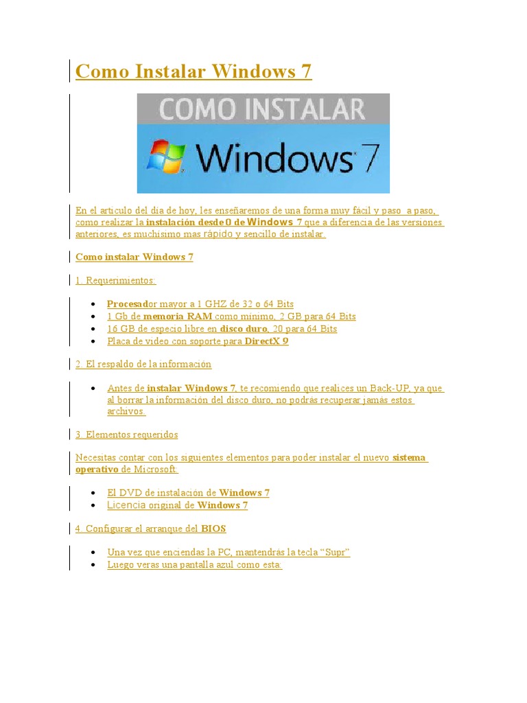 Guía para Instalar Windows 7 Paso a Paso | PDF | Juegos y actividades