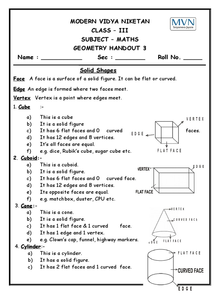 Hand Out 3 Geometry Grade 3 | Download Free PDF | Vertex (Geometry) | Shape