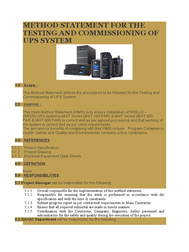 UPS System Installation Method Statement | PDF | Power Inverter | Rectifier