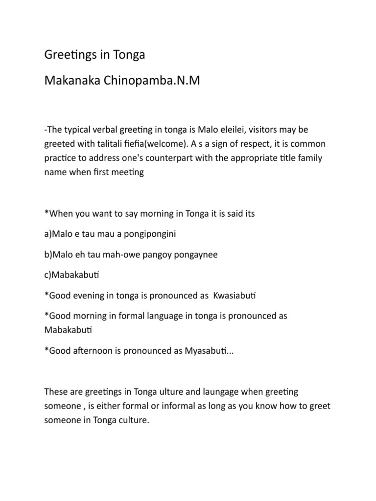 Greetings in Tonga PDFG | PDF