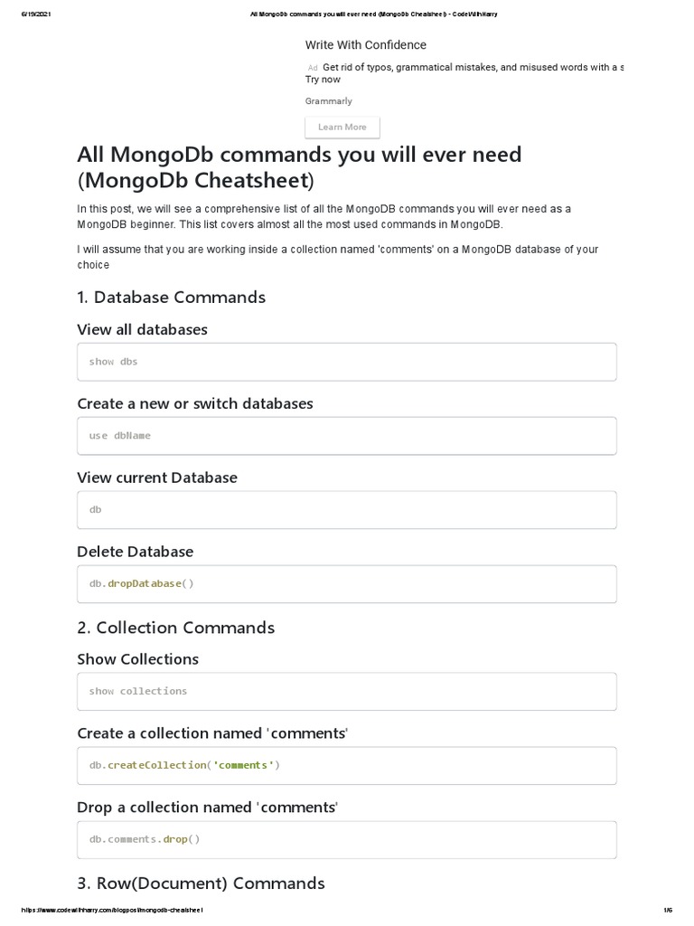 All MongoDb Commands You Will Ever Need (MongoDb Cheatsheet ...