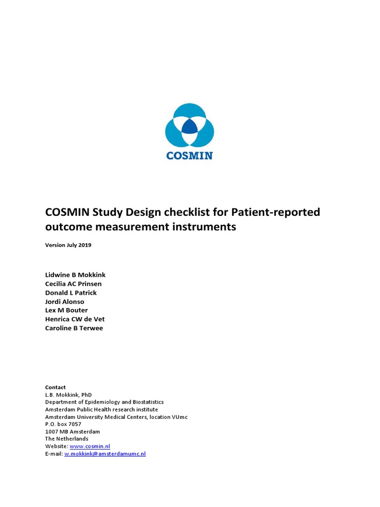 COSMIN Study Design Checklist for PROMs | PDF | Receiver Operating ...