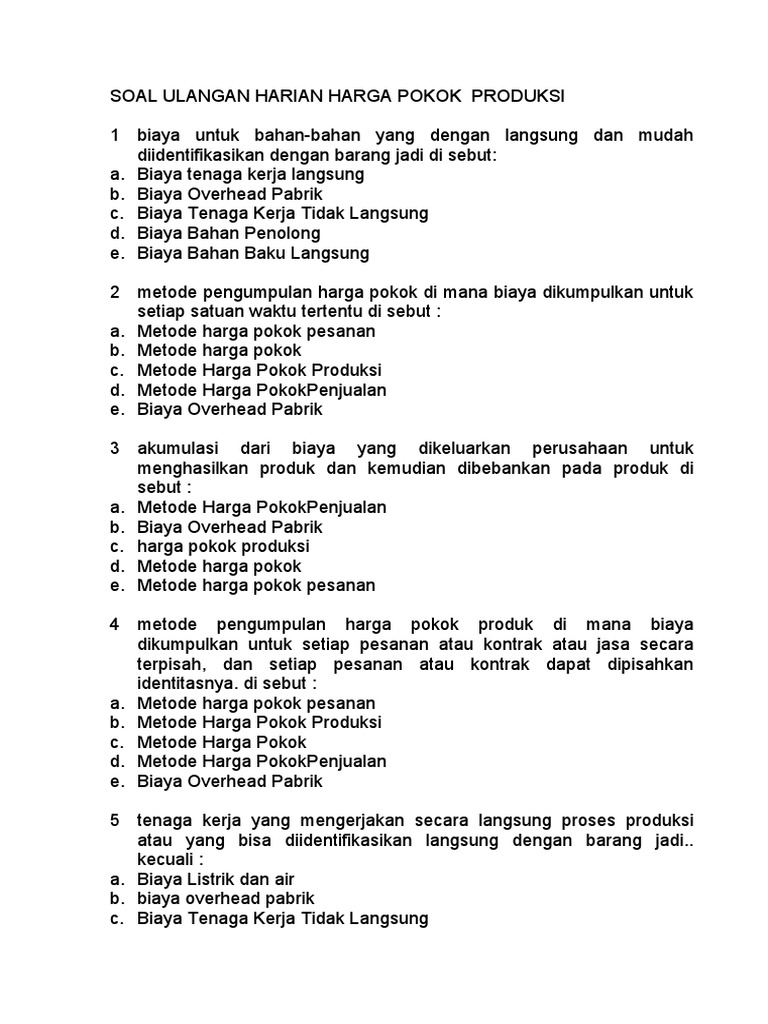 Soal Ulangan Harian Harga Pokok Produksi Pdf