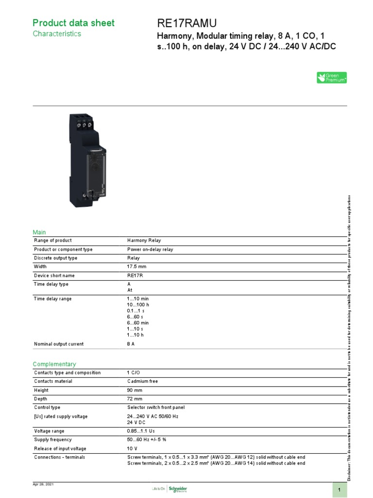 RE17RAMU Power On Delay Relay Data | PDF | Relay | Alternating Current