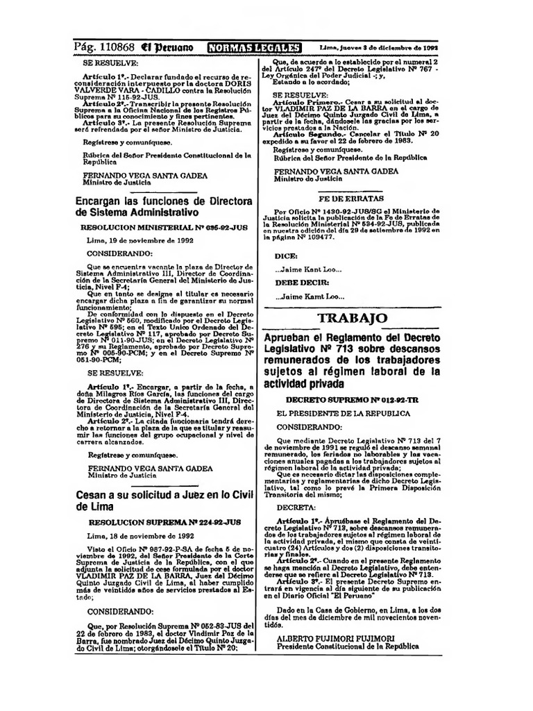 DS 01292TR Reglamento Del DLeg 713 (Pub 03121992) PDF Salario
