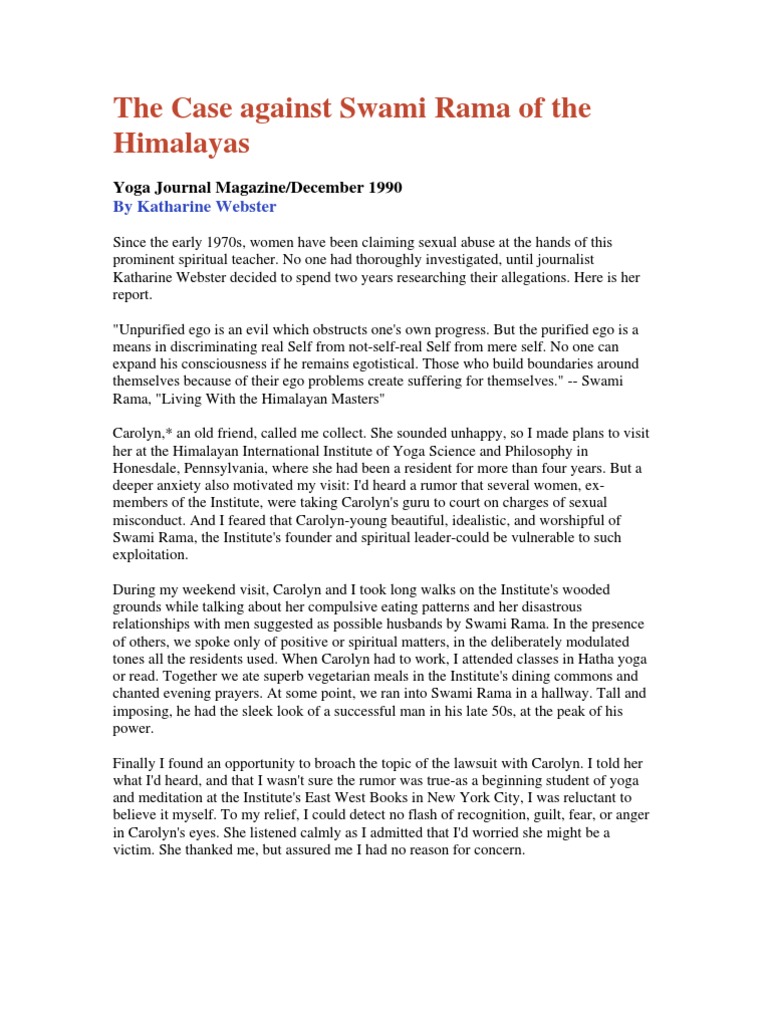 The Case Against Swami Rama of The Himalayas | PDF | Guru | Psychotherapy