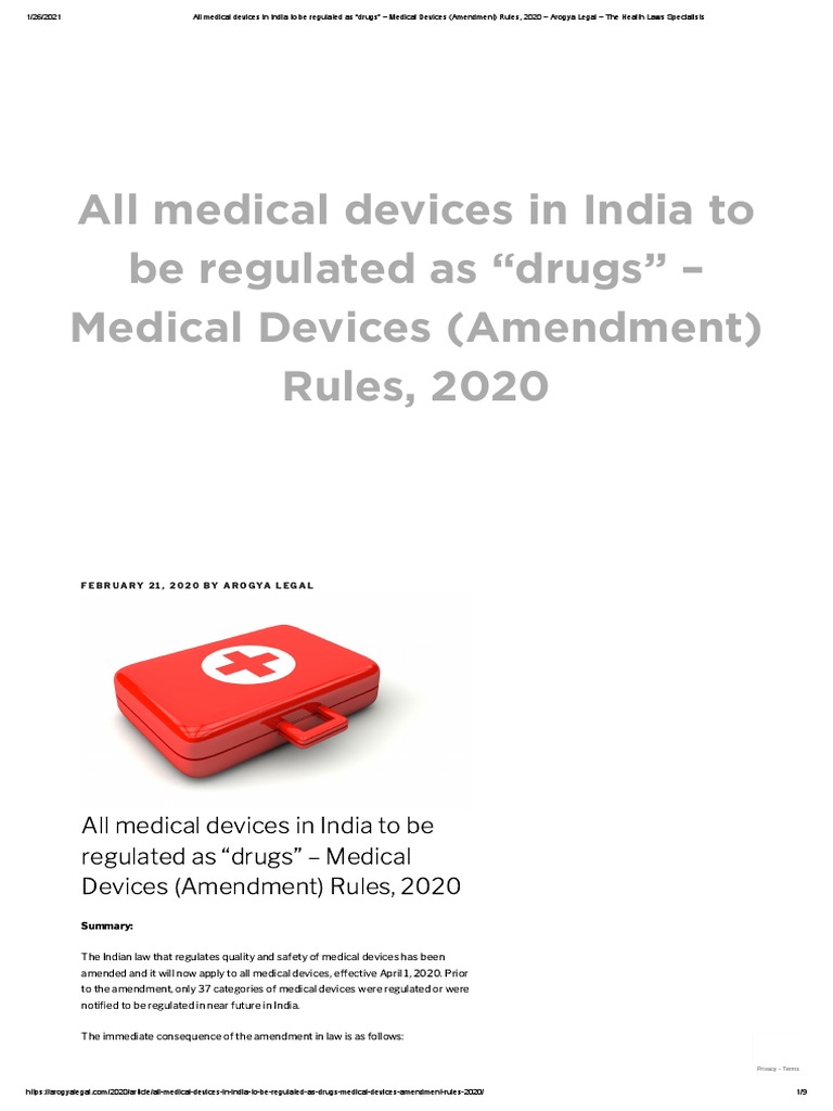 All Medical Devices in India To Be Regulated As "Drugs" Medical