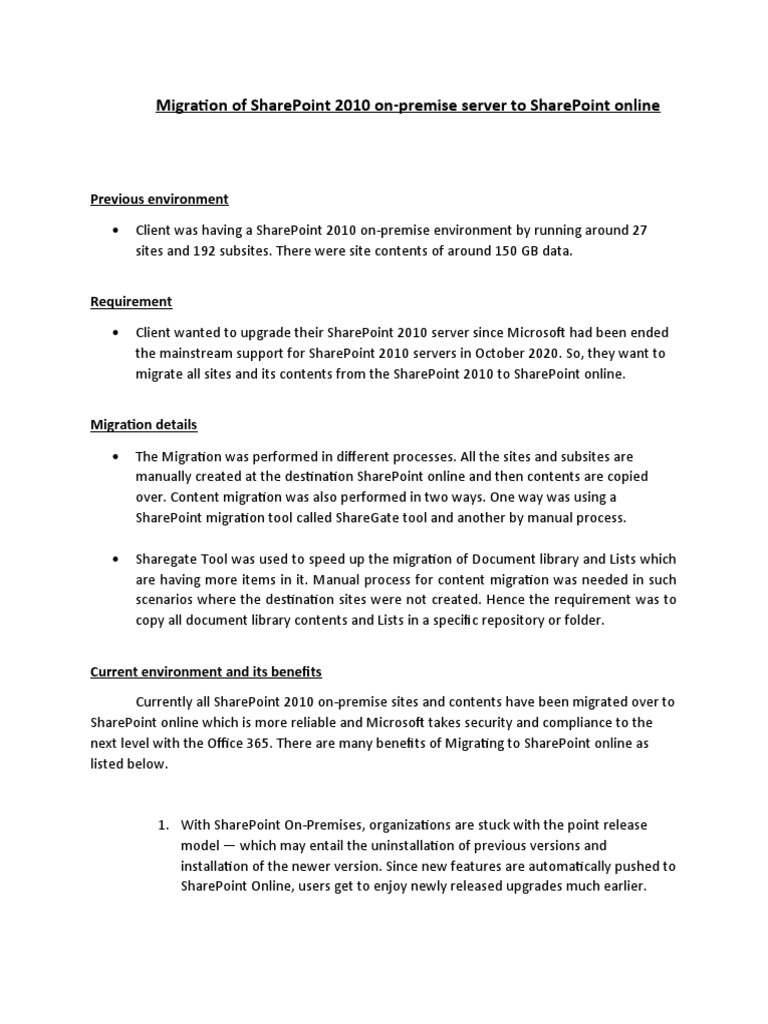 Migration Document - SharePoint 2010 On-Premise Server To SharePoint ...