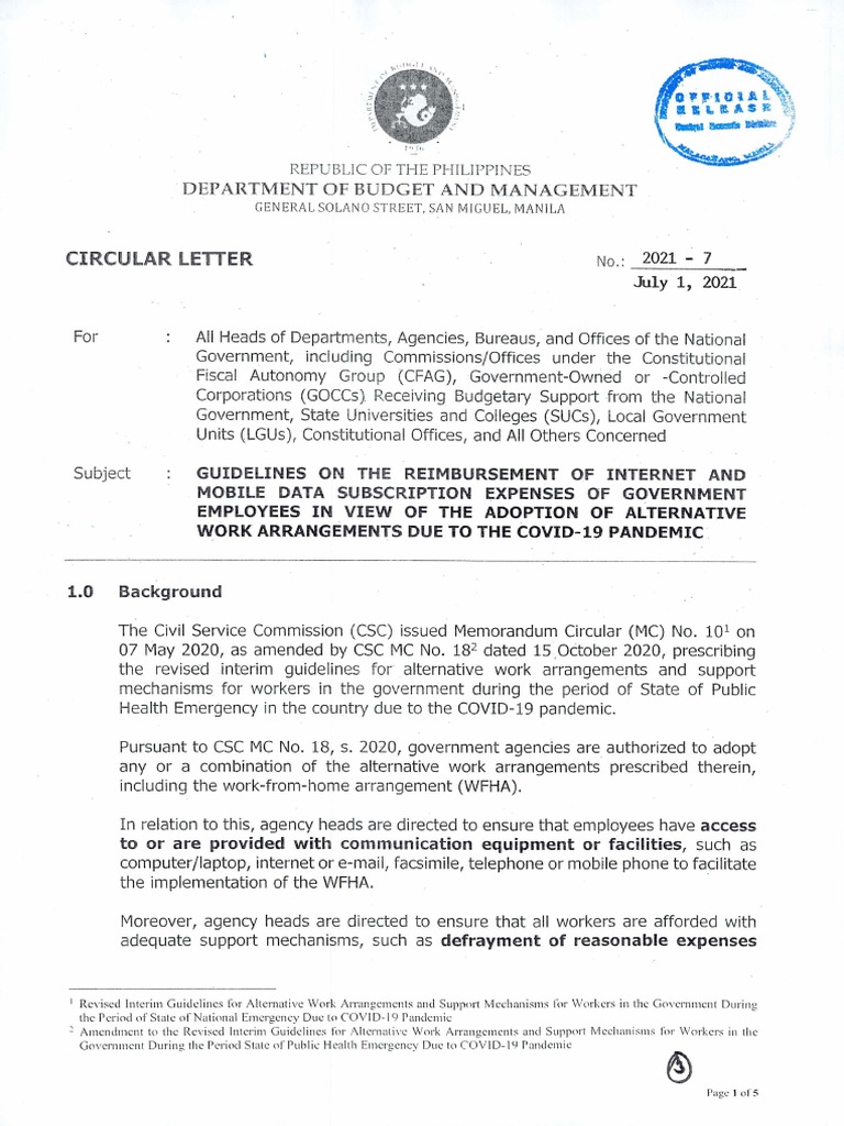 Circular Letter No 2021 7 Dated July 1 2021 | PDF | Mobile Broadband ...