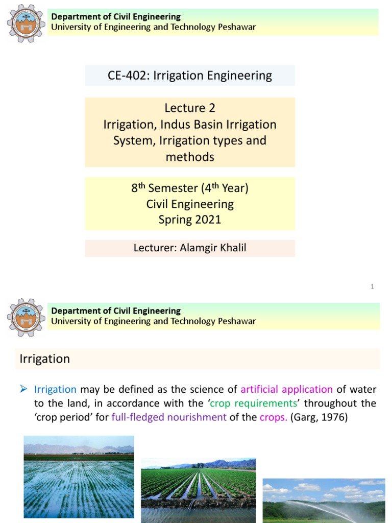 CE402 Irrigation Engineering Irrigation, Indus Basin Irrigation