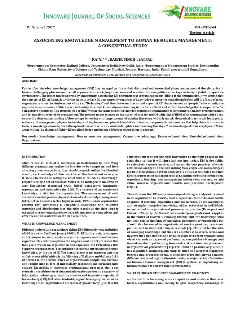 Associating Knowledge Management To Human Resource Management: A ...