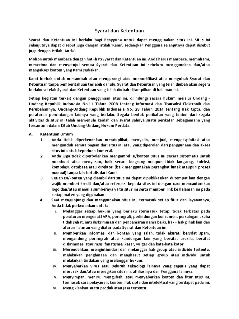 Syarat dan Ketentuan Penggunaan Situs | PDF | Hukum