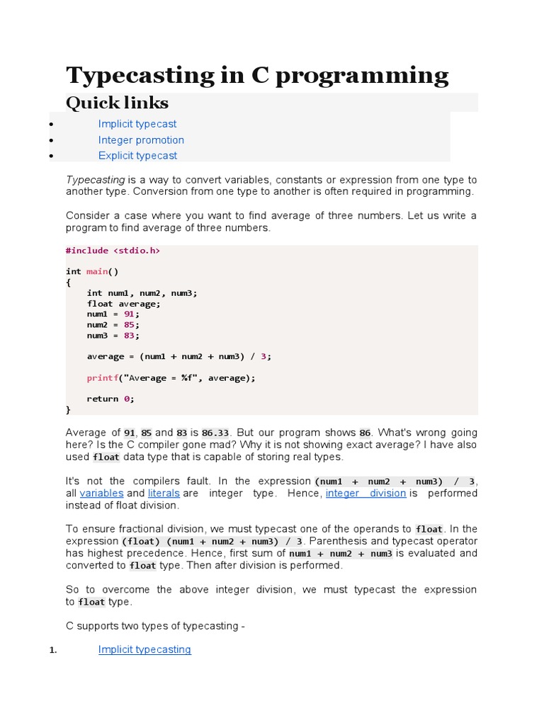 Typecasting in C Programming1 | PDF | Computer Programming | Teaching ...