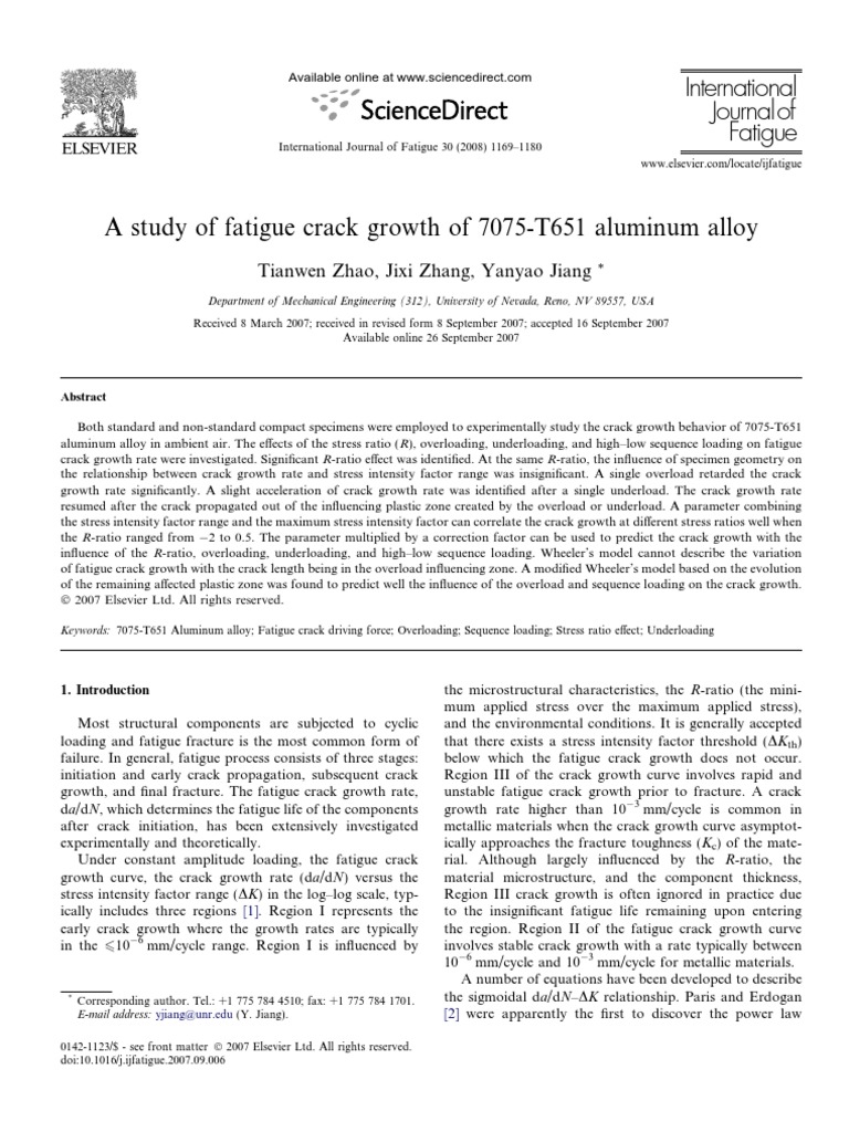 A Study of Fatigue Crack Growth of 7075-T651 Aluminum Alloy | PDF ...
