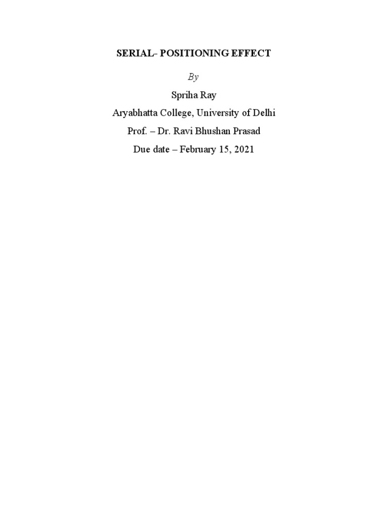 Psycho Serial Positioning | PDF | Memory | Recall (Memory)