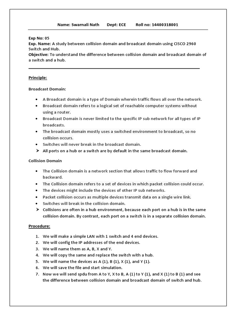 Collision vs Broadcast Domains Study | PDF | Network Switch | Computer ...
