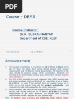 Course - DBMS: Course Instructor Dr.K. Subrahmanyam Department of CSE, KLEF