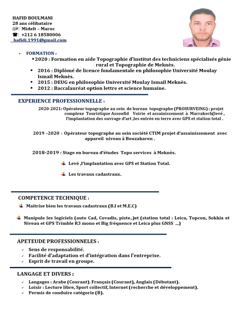 CV de Hafid Boulmani, Topographe | PDF