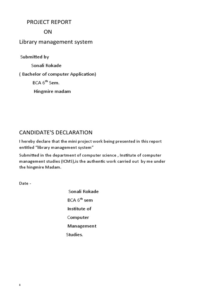 Project Report ON Library Management System | PDF | Library (Computing ...