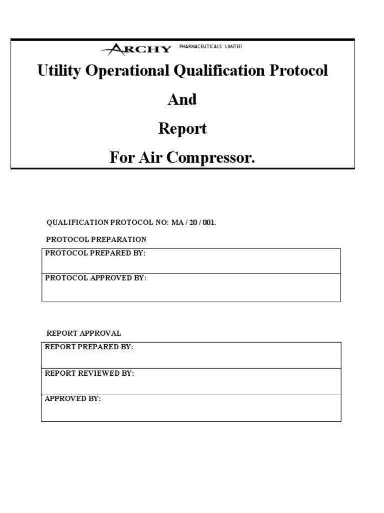 OPERATIONAL QUALIFICATION OF AIR COMPRESSOR Pharmaceutical Guidance PDF Calibration Pressure