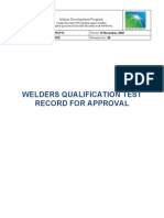 Welders Qualification Test Record For Approval: Marjan Development Program