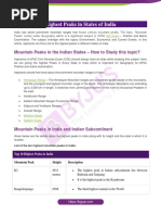 Highest Peaks in States of India