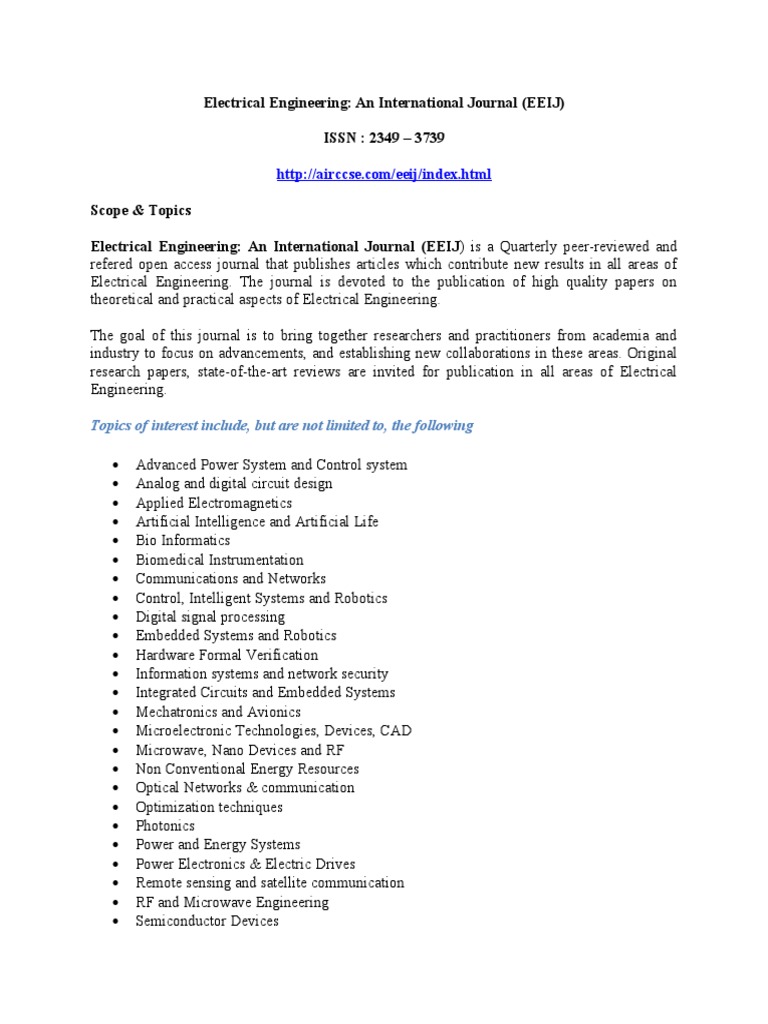 EEIJ: Journal of Electrical Engineering | PDF | Computers | Technology ...